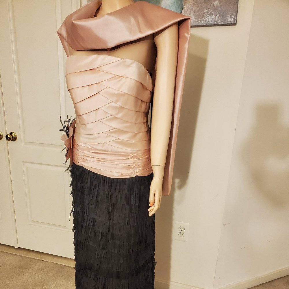 Sonia Pena Champagne Black Formal Dress | Couture Two-Tone Gown